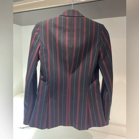 $698 Veronica Beard Carter Dickey jacket blazer navy merlot white stripe size 0 - Picture 3 of 16